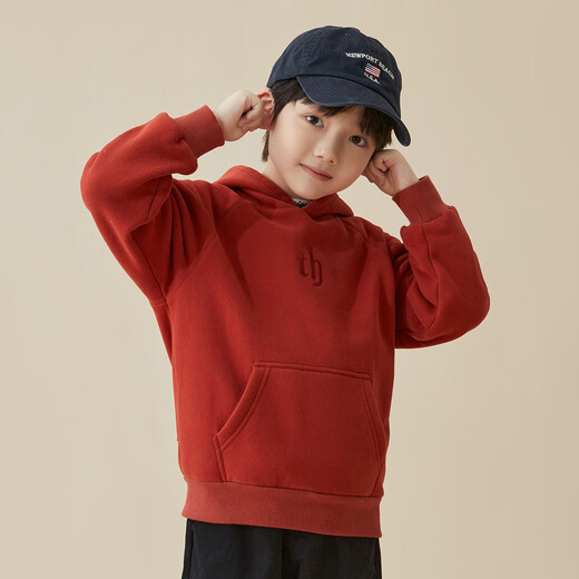 Duojia small embroidery on the chest, boys' hooded sweatshirt, new year clothes, autumn and winter style, medium and large children's sports velvet top