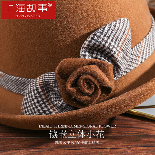 Shanghai Story Women's 100% Wool Felt Hat Autumn and Winter Bowler Hat Warmth as a Birthday Gift for Mom Caramel