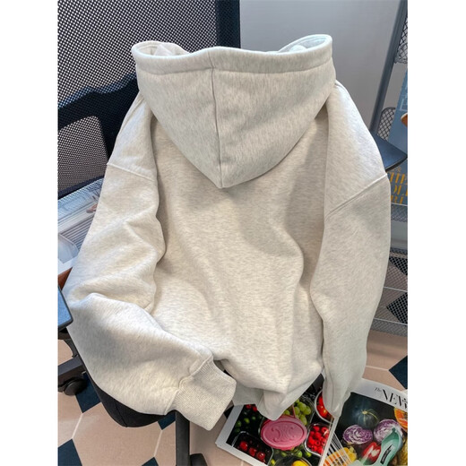 BAA AND BAA美式高街潮牌连帽卫衣宽松百搭秋冬款男女高端加绒加厚冬季上衣 M08-灰色-加绒 加绒 L 建议110-130斤