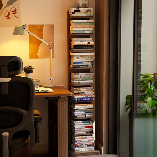 艾迪姿广东佛山实木书架落地置物架隐形立式客厅小书架转角防倾倒窄书柜 9层实木隐形书架-胡桃色