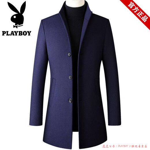 Playboy windbreaker jacket men's mid-length high-end autumn and winter 2025 woolen business woolen lapel trend new model High quality - 20 black mid-length style Loss processing XL 110-125Jin Jin equals 0.5 kg