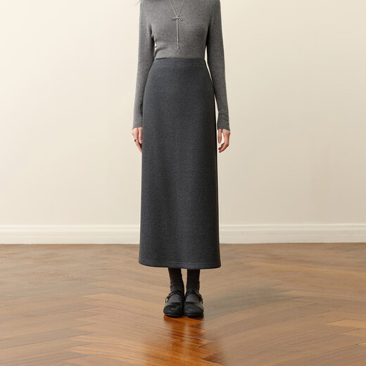 SEIFINI Meng Ziyi endorses glutinous rice straight skirt 2025 autumn and winter new style elastic waist comfortable and slim wool mid-length skirt Smoke S