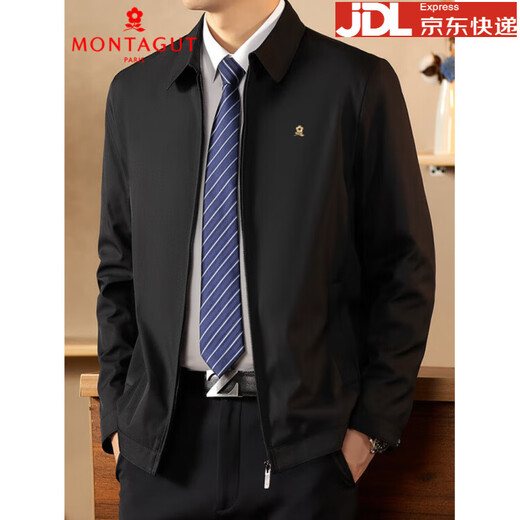Montagut jacket men's spring and autumn 2025 new middle-aged high-end brand black lapel civil servant administrative jacket black M 170 recommended 100-120 Jin Jin equals 0.5 kg