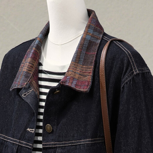 Cypress lapel long-sleeved denim jacket for women 2025 autumn new style retro short single-breasted top