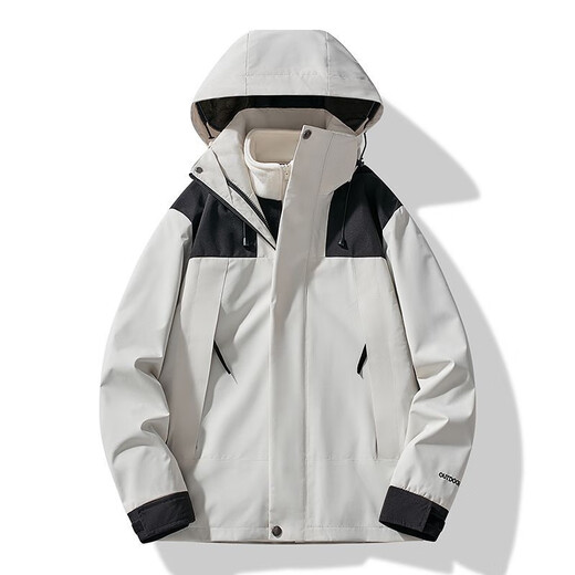 Cotton Snow Jacket Three-in-One Jacket with Removable Liner Windproof and Waterproof Men's and Women's Autumn and Winter Hiking and Mountaineering Clothing Outdoor Ivory White Same Style for Men and Women Waterproof Jacket + Heat Storage Liner L 172CM-178CM