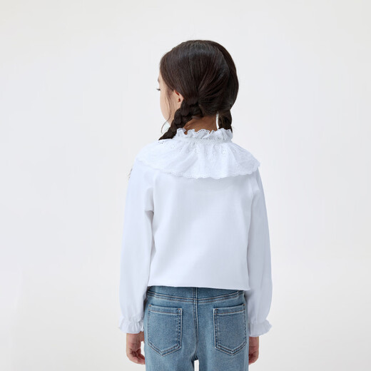 INMAN children's clothing girls lace collar shirt spring and autumn fashionable casual long-sleeved tops for middle and older children and girls off-white 140