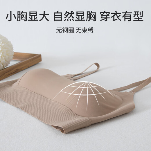 Modal high-end thickened tube top bra for women with small breasts gathered to prevent exposure and beautiful back 2025 new all-in-one camisole bra light skin color + milky white two-piece set M 0 (suitable for 80-115 Jin Jin equals 0.5 kg) 3 cm thick