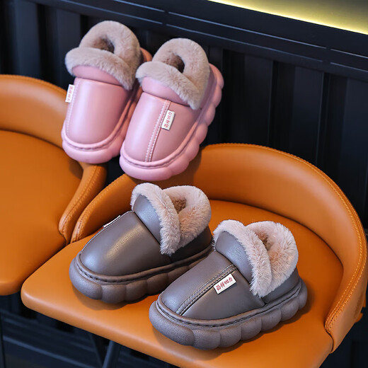 New autumn and winter cotton slippers for boys and girls, thick-soled non-slip indoor home furnishings, winter plus velvet warm cotton slippers, triangle T-Navy upgraded version 12 36/37 adult one size smaller