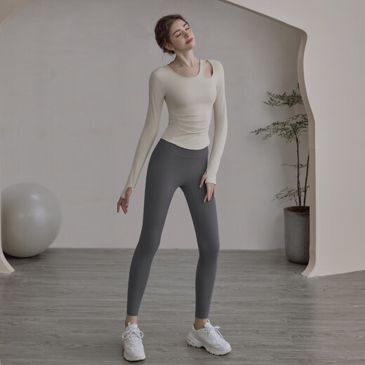 LULULMCCTN Yoga tops with chest pads for women, autumn new Pilates professional training sports suit, milky white short-sleeved M