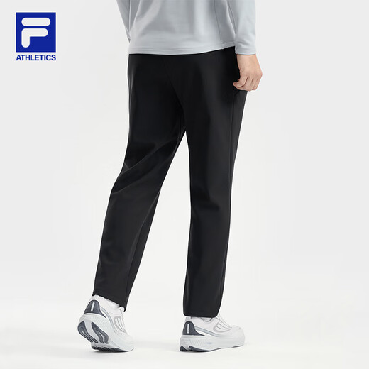 FILA official men's knitted trousers 2025 winter new fitness sports basic plus fleece straight pants dark black-BK 3XL 190/96A/XXXL