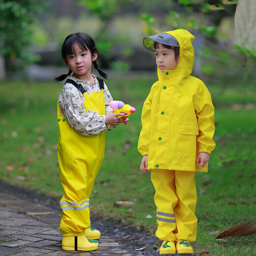 She and other children's raincoat overalls rain pants one-piece Anji play clothes dual-purpose waterproof full body boys and girls kindergarten suit 901 sky blue (bib overalls + top) XL
