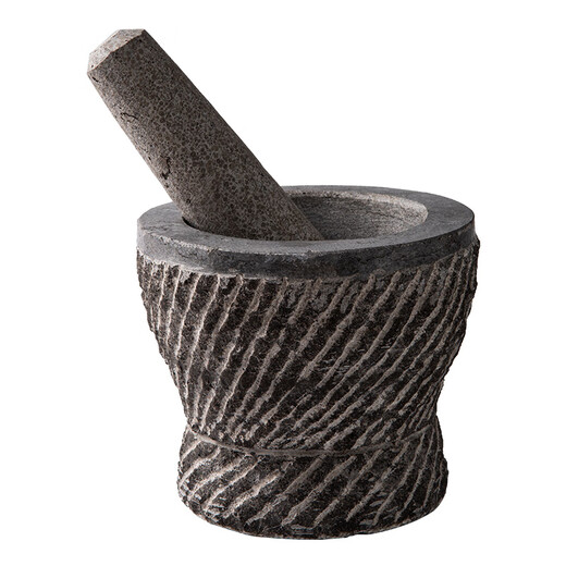 Jatu Rui Shandong old bluestone stone mortar garlic masher household garlic masher masher pot medicine jar mortar old bluestone special diameter 20 cm pure handmade stone mortar with lid