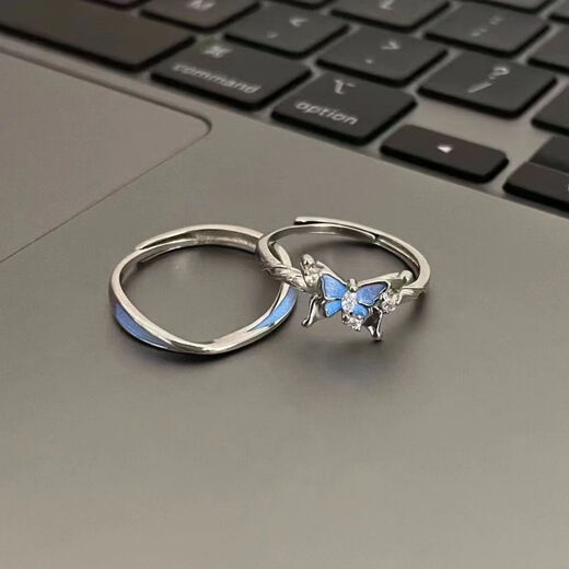 Fantasy Blue Butterfly high-end luminous butterfly gift ring for couples, light luxury and versatile luminous atmosphere ring for men and women Fantasy Blue Butterfly couple rings