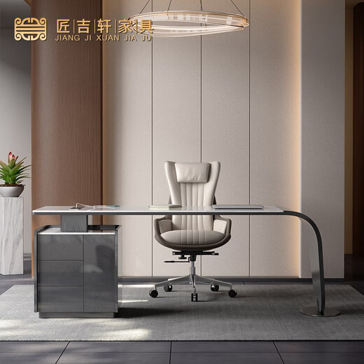 JIANGJIXUAN Italian light luxury corner slate desk modern simple desk high-end home study computer desk writing desk short cabinet 1.4 meters desk total length 1.8 meters