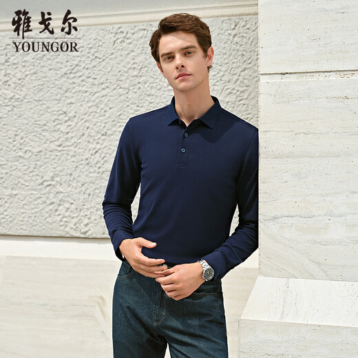 Youngor POLO shirt men's yak velvet blended fabric twill texture men's POLO shirt soft and comfortable 2025 new product Navy VLYM519955FCA L (recommended 135-150Jin Jin equals 0.5 kg)