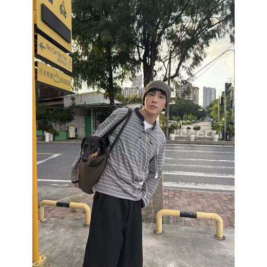 College Style Striped Henley Collar Sweatshirt Men's Autumn 2025 New Loose Lazy Long Sleeve T-Shirt Bottoming Shirt Top Striped XL Recommended 120-140Jin Jin equals 0.5 kg