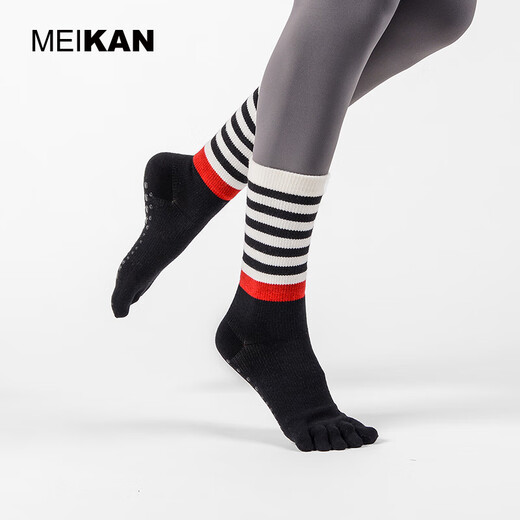 Meikan yoga socks, mid-calf socks, sliding socks, sports socks, long socks, toe socks, Pilates socks, black*2