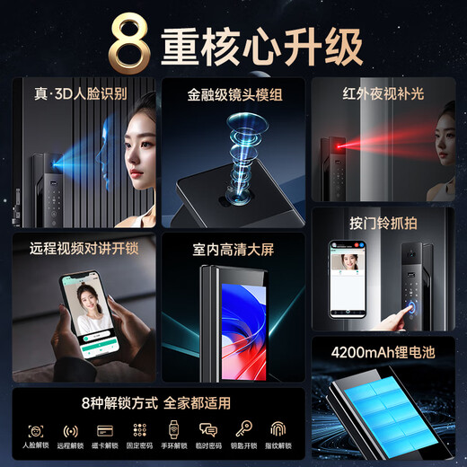 Lenovo Smart Door Lock Fingerprint Lock 3D Face Recognition Palm Vein Smart Lock Electronic Lock Entry Door Password Lock Installation Package Fully Automatic Security Door F1 3D Face + Video Intercom + 4.5 Large Screen