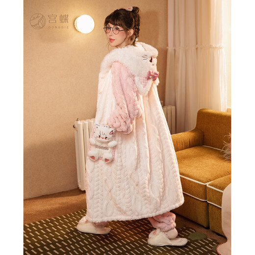 Gongdie thermal storage type mikko autumn and winter coral velvet pajamas for women, warm, cute and sweet home clothes for girls