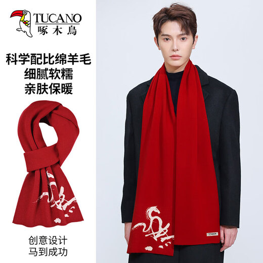 Woodpecker (TUCANO) Year of the Horse limited wool scarf for men's zodiac sign red scarf and scarf for New Year gifts for boys