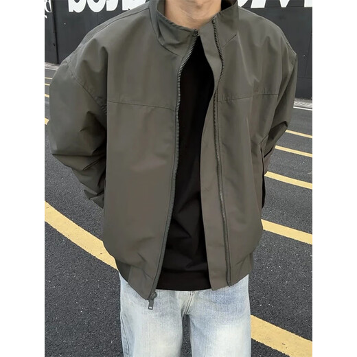 NYING American Workwear Jacket Men's 25 Autumn New Trendy Brand Tough Guy Casual Jacket Large Size Loose Short Top Rock Gray XL (125-140Jin Jin equals 0.5kg)
