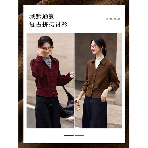 Fanximan apricot color fake two-piece stand-up collar long-sleeved shirt for women 25 years new winter contrasting color splicing short top A3399 apricot color XL (recommended 120-130Jin Jin equals 0.5 kg)