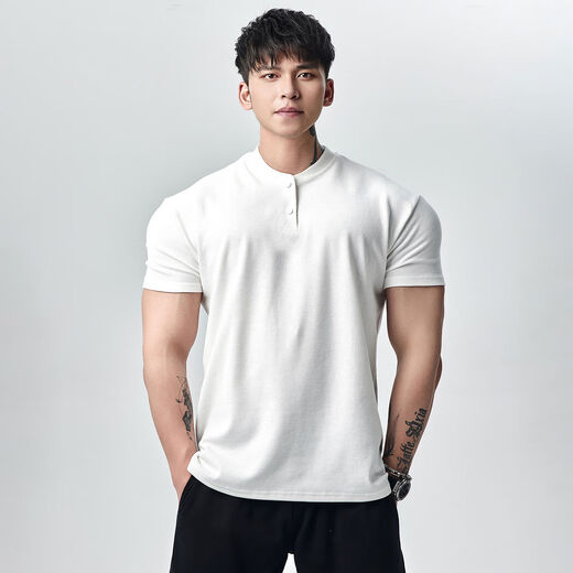 LightWeight new summer style 250g strong cuffs Polo shirt short-sleeved T-shirt men's sports fitness white Henry collar M M115-135Jin Jin is equal to 0.5 kg