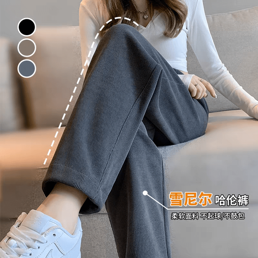 Ceium Kifmim cigarette pants for women autumn and winter 2026 new casual spring and autumn petite chenille granny pants plus velvet radish sweatpants gray non-velvet nine-point pants S recommended 80-100Jin Jin equals 0.5 kg