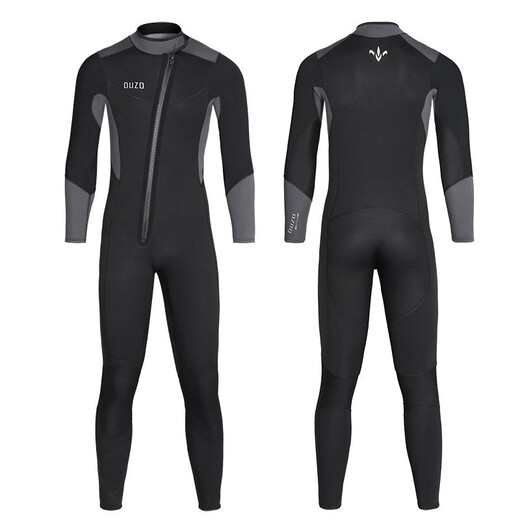 Oeny's new 5/3 wetsuit for men, super elastic, thickened and velvet, cold-proof and warm one-piece wetsuit, jellyfish surfing winter swimsuit, black and gray CR super elastic, long hair mercerized thermal cloth inside S