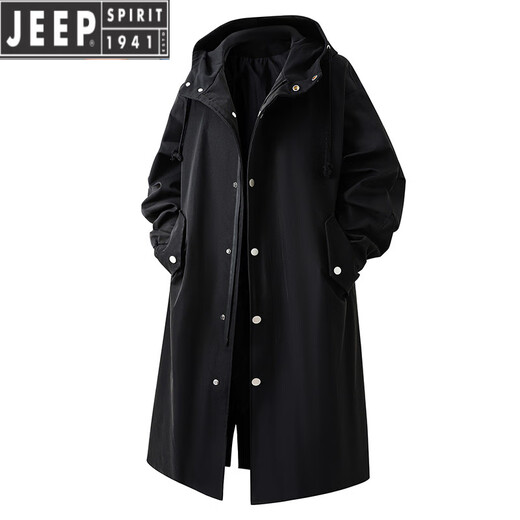 JEEP SPIRIT windbreaker men's spring and autumn mid-length over-the-knee loose hooded velvet coat large size trendy brand winter thickened coat khaki cotton 2XL