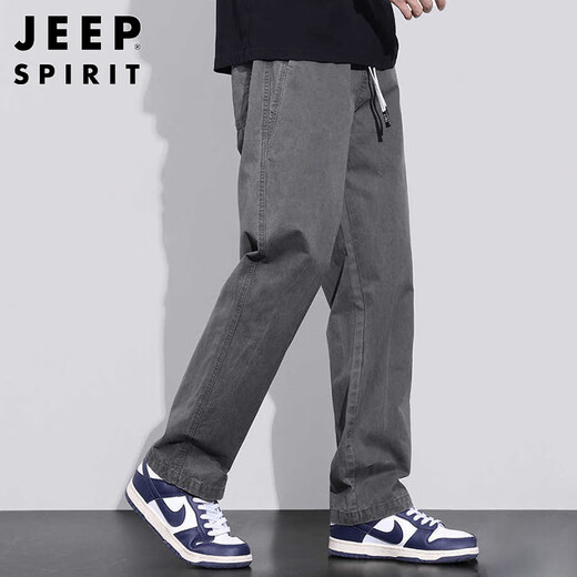 JEEP SPIRIT Jeep pure cotton casual pants men's autumn and winter loose straight pants men's workwear wide-leg pants gray XL