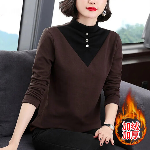 2026 new autumn and winter half turtleneck German velvet thermal clothing for women plus velvet thickened long-sleeved T-shirt can be worn outside, burgundy 3XL recommended 135-150Jin Jin equals 0.5 kg