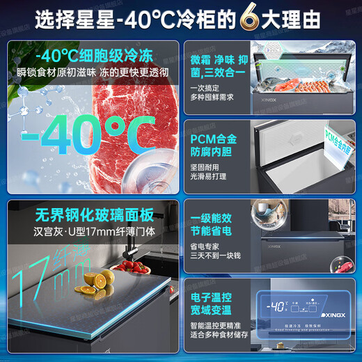 Xingx (XINGX) Xingxing Freezer Household Subzero -40 C Degree Commercial Refrigerator Freezer Low-Temperature Freezer Frost Reduction 80% Cryogenic Quick Freezing First-Class Energy Efficiency Electronic Temperature Control Official Flagship Store High-End Model PCM Liner丨Slim Door Body丨Glass Panel 200 Liters