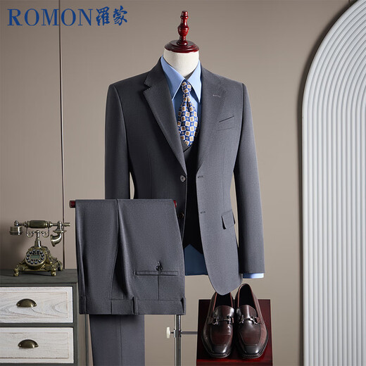 ROMON suit + vest + trousers Tencel Lyocell cotton wool high-end crafts suit jacket black M