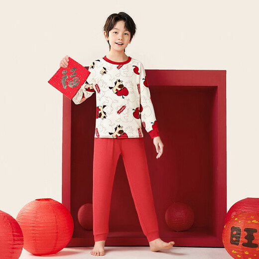 Red children's pajamas for boys for a long time, autumn type A combed cotton loose long-sleeved home clothes baby's zodiac year pajamas pants