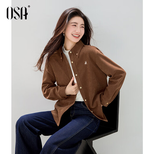 Osha retro brushed shirt 2025 winter new women's lapel age-reducing embroidered top