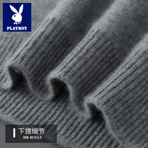 Playboy (PLAYBOY) 100% cardigan men's 2025 winter new double-strand thickened half-high collar casual loose knitted bottoming sweater medium gray skin-friendly and non-irritating L (170) Recommended 115-130 Jin Jin equals 0.5 kg