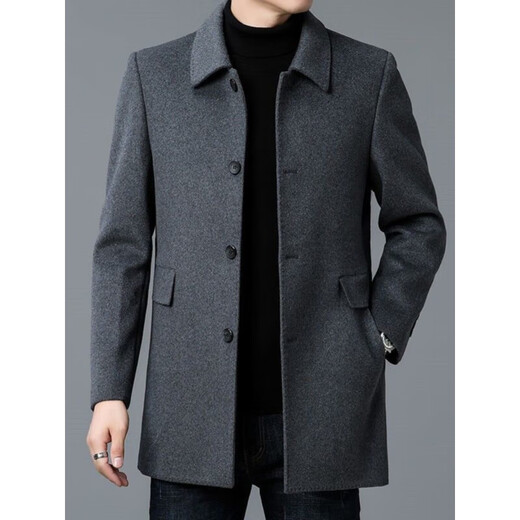 Su Lai Hangzhou Italian French men's windbreaker dad mid-length thickened double-sided woolen top winter lapel woolen jacket gray M recommended 90-110Jin Jin equals 0.5 kg