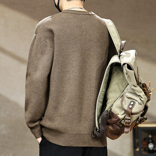 Jingulai American heavyweight retro sweater for men in autumn and winter new thickened tough guy Henry collar sweater men's sweater jacket brown M weight 100-130 Jin Jin equals 0.5 kg