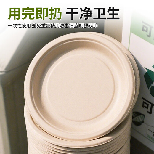 Jieribang disposable sugarcane pulp dinner plates 9 inches 20 pieces food grade thickened waterproof and oil-proof biodegradable paper plates