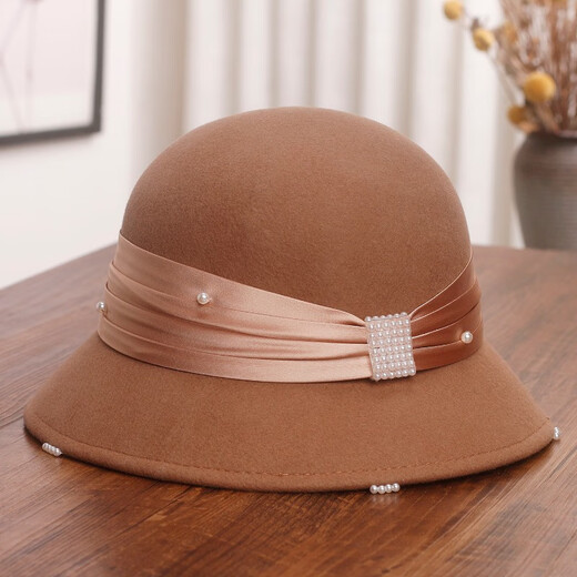 Hanqing Mid-summer French Pearl Bow Wool Fisherman's Hat Women's Autumn and Winter Warm Temperament Versatile Basin Hat Elegant Lady's Top Hat m (56-58cm) White