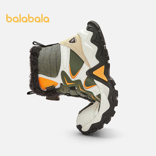 BALABALA shopping mall same style children's shoes children's sports boots plus velvet and thickening 2025 winter new boys' boots military green 40601 27 (foot length 16.3-16.7/inner length 17.7)