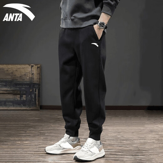 ANTA Men's Pants Sports Pants Men's Autumn and Winter Casual Velvet Warm Leg Basketball Trousers Running Fitness Long Pants -1 Basic Black/Single Label Autumn Recommendation 2XL (185) Suitable for 160-180Jin Jin equals 0.5 kg