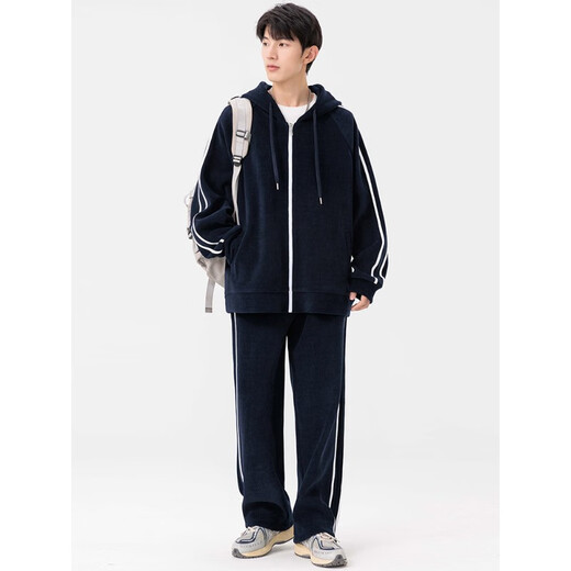 Kaduton Men's Spring and Autumn Large Size Hooded Cardigan Casual Sports Suit Plus Fat Oversized Long Sleeve Jacket and Pants Two-piece Set Men Black XL