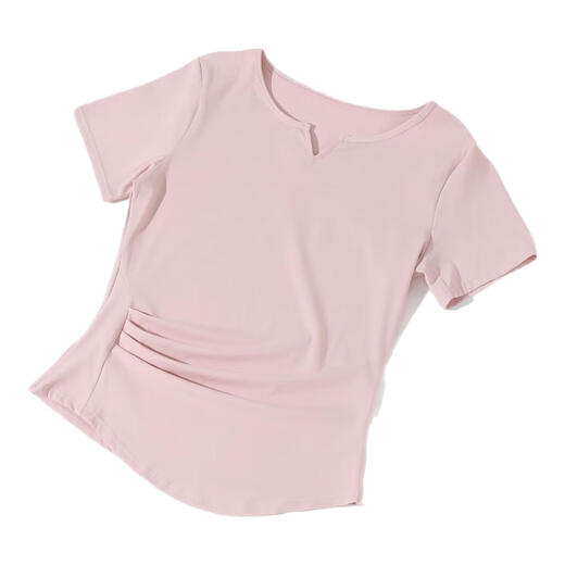 Yoga wear women's short-sleeved Pilates running fitness T-shirt sexy slim short style slimming quick-drying pink L recommended weight 100-110