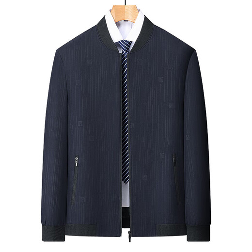 Middle-aged men's spring and autumn casual jackets, baseball collar jackets, stand collar spring and autumn thin casual tops, daddy clothes for men, navy blue 3XL 190 yards 145-165Jin Jin equals 0.5 kg