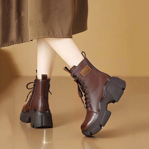 QIPUSEN brand snow boots for women, plus velvet and thickened northeastern cotton shoes for women, 2025 winter new genuine leather wool Martin boots for women, black 37