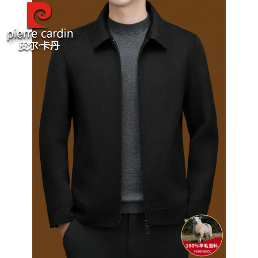 Pierre Cardin high-end brand double-sided woolen jacket for men 2025 autumn and winter new thickened 100% sheep wool warm lapel jacket gray brown XL 180 size 140-160Jin Jin equals 0.5 kg