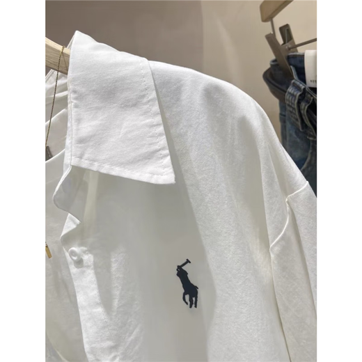 Casual loose shirt for women 2026 spring and autumn new style embroidered long-sleeved versatile inner layered shirt white M