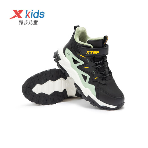 Xtep Children's Shoes Boys' Warm Anti-Slip Cotton Shoes Winter Mink Velcro Velcro Sneakers Black/Gray Grass Green 35